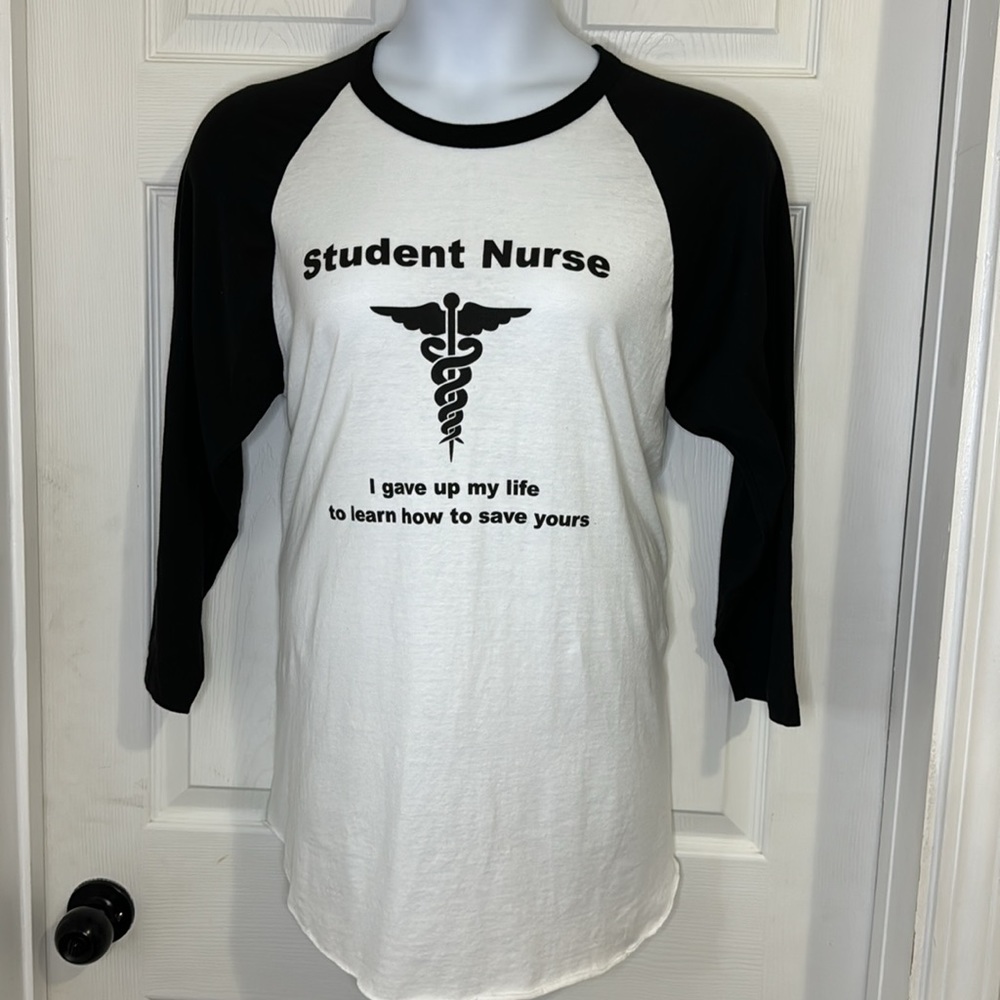 Student Nurse Black and White Nursing Student 3/4th Sleeve Baseball T-Shirt
